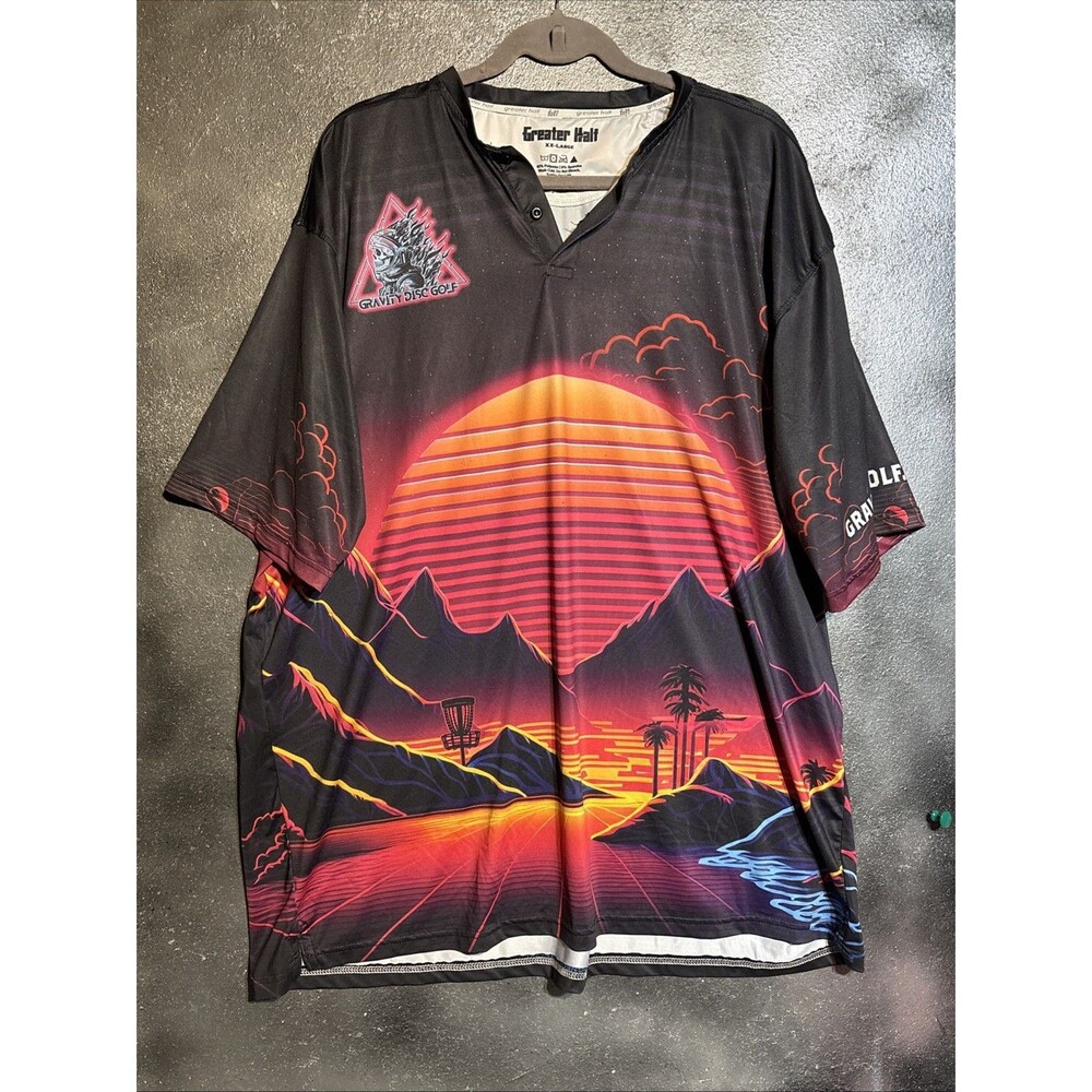Greater Half Men's Multicolor Gravity Disc Golf Shirt XXL Synth Vapor Wave Retro